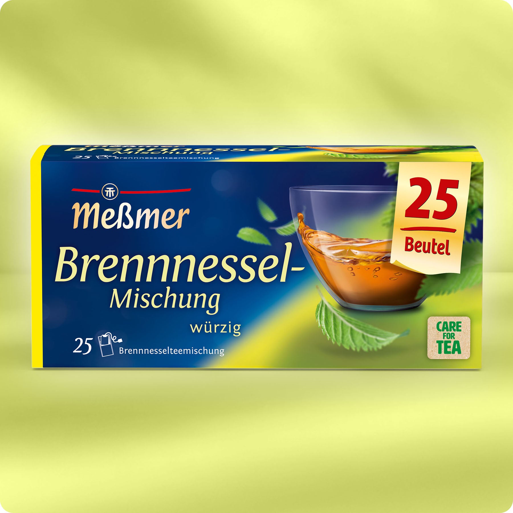 Meßmer Brennnessel-Mischung mit 25 Beuteln, würziger Kräutertee zum Entspannen mit frischem Brennnesselgeschmack, ideal für eine genussvolle Teepause.